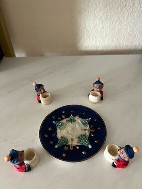 Vintage C&F Enterprises Set of Winter Bears and plate 5PC